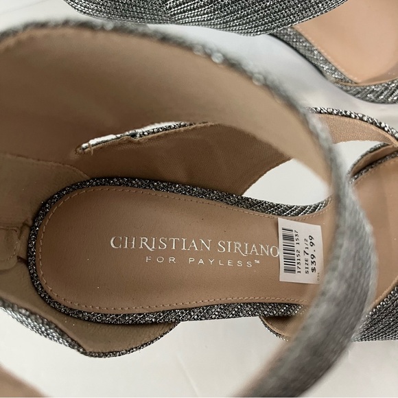 Christian Siriano Silver Sparkle Ankle Wrap Open Toe Heels - Picture 8 of 12